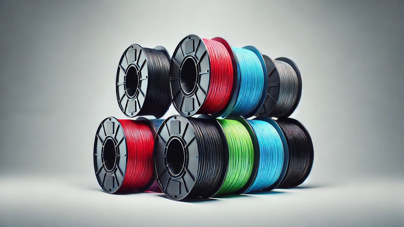 Colorful filament rolls on display