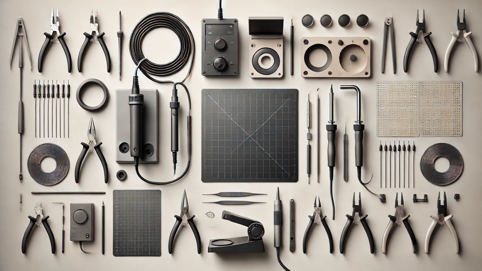 Organized layout of key soldering tools