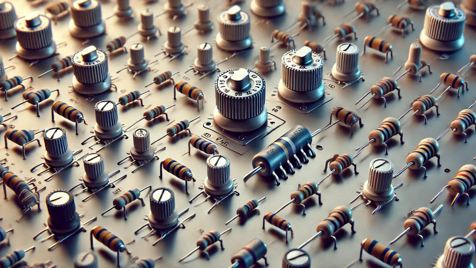 Close-up of diverse variable resistors